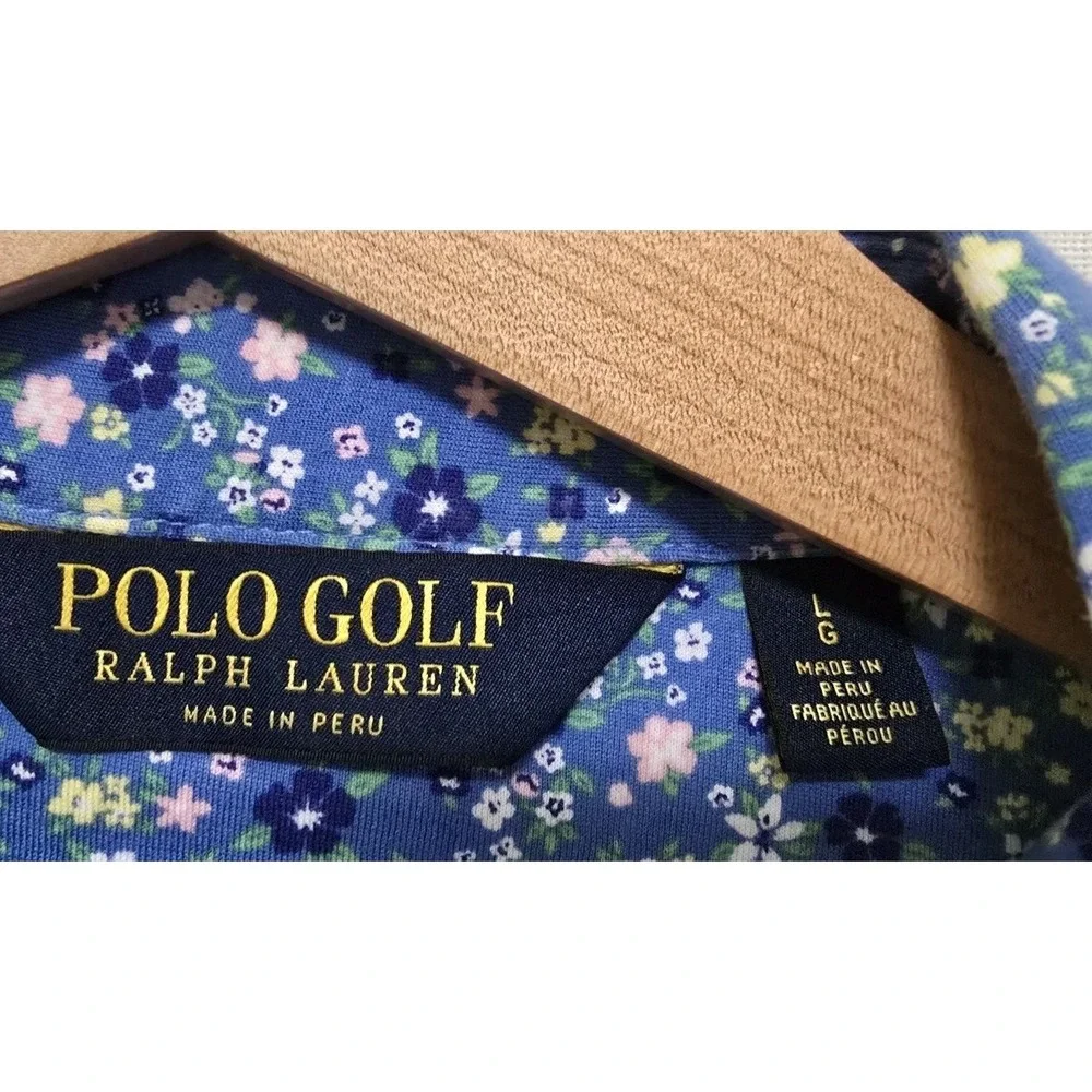 Polo Golf Ralph Lauren Blue Floral Short Sleeve Cotton Polo Mens Large PGA Champ